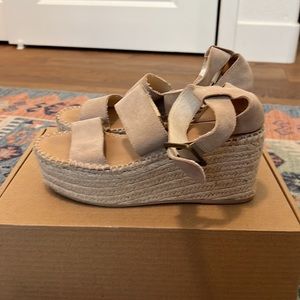 Soludos Palma Suede Espadrille Platform Sandals Blush 7.5